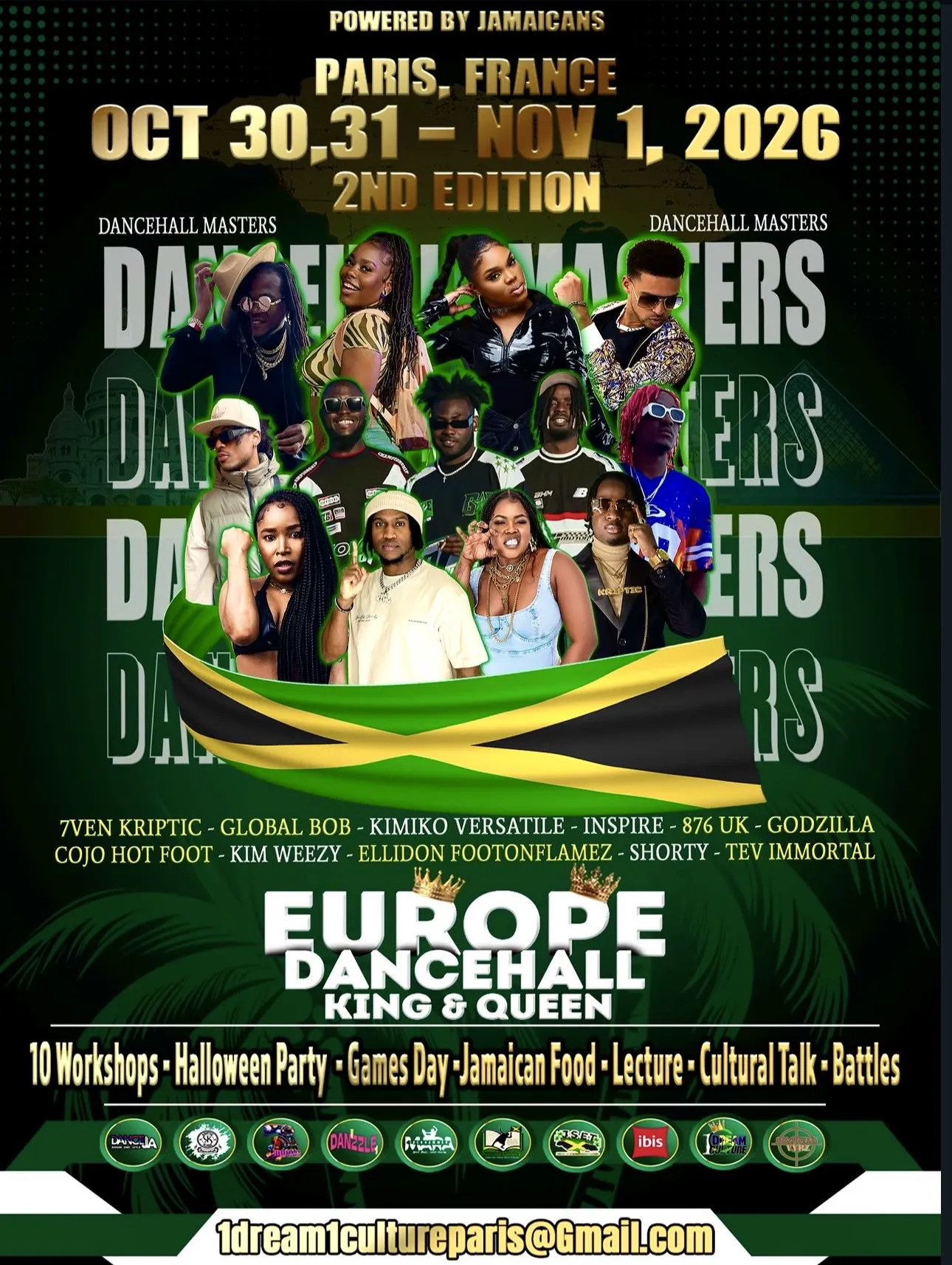 Official poster of the second edition of Europe Dancehall King & Queen, Paris, 30, 31 October and 1 November 2026.